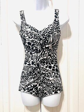 Maxine Of Hollywood-One Piece Women's Black/White Size 10 Swimsuit-Stretch-Sun